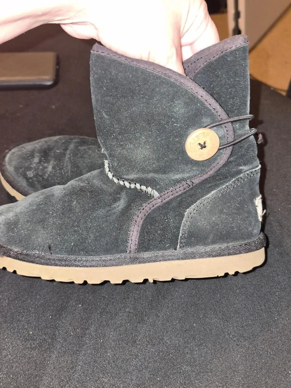 UGG Men's Black Suede Button Short Boots